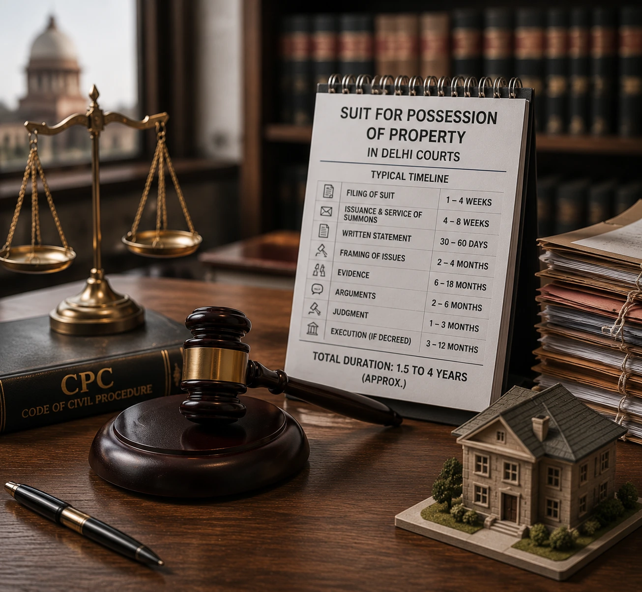 How long does a suit for possession of property take in Delhi courts?