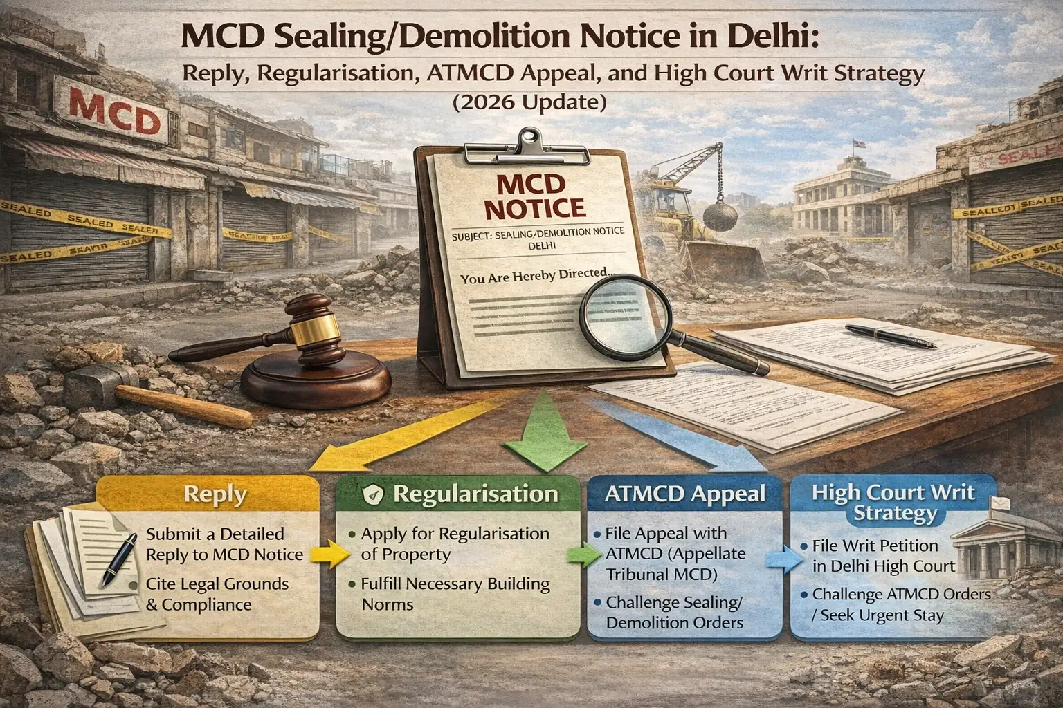 MCD Sealing/Demolition Notice in Delhi: Reply, Regularisation, ATMCD Appeal, and High Court Writ Strategy (2026 Update)