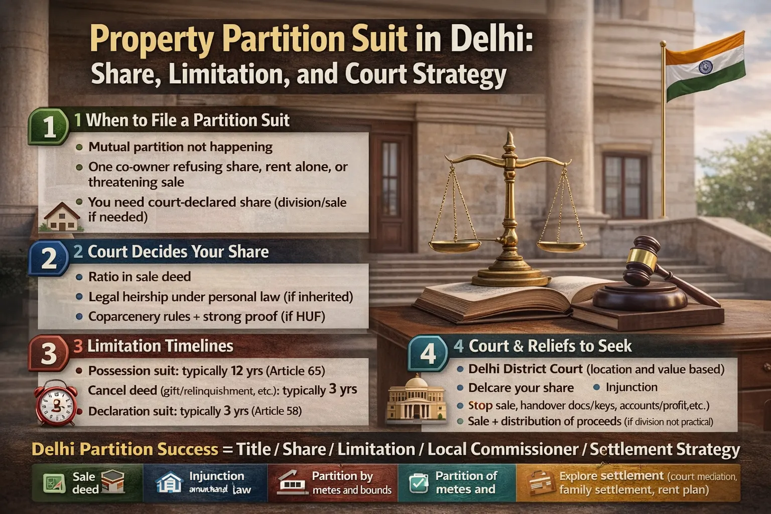 Share, Limit, and Court Strategy for a Property Partition Suit in Delhi