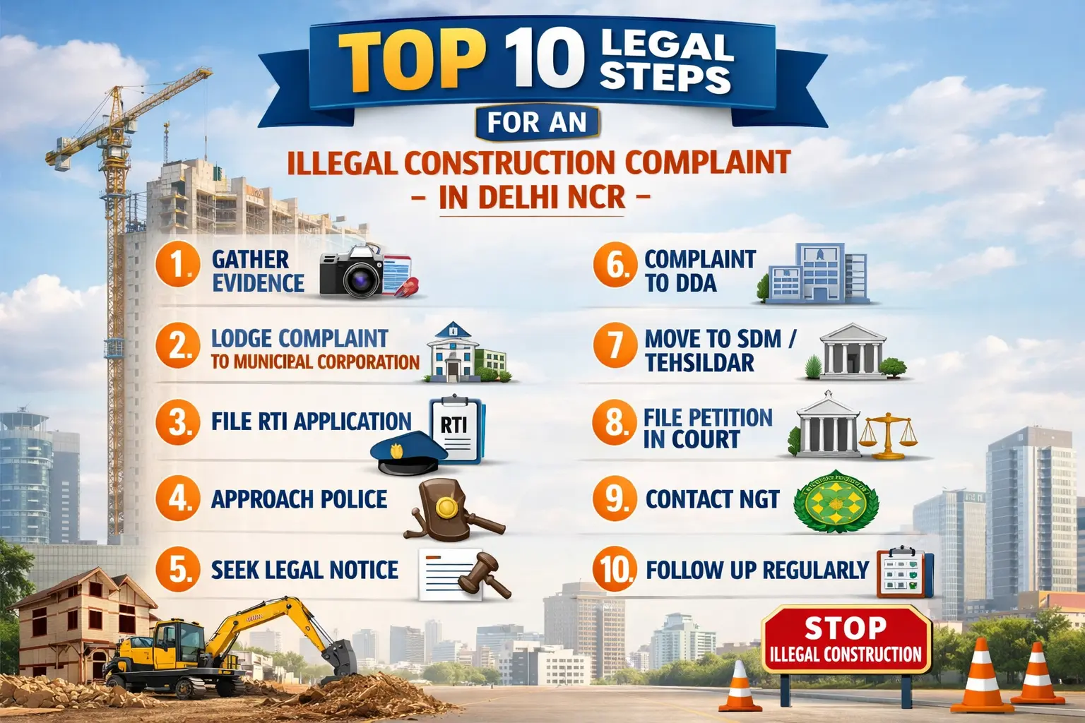 Top 10 Legal Steps for an Illegal Construction Complaint in Delhi NCR